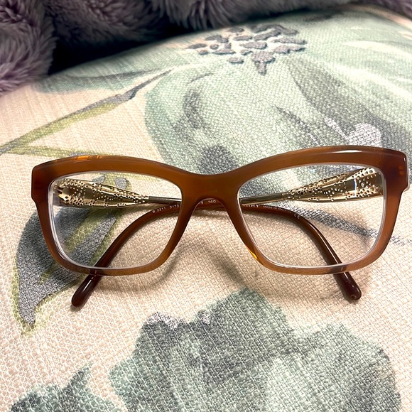 BURBERRY CARAMEL COLOR EYEGLASSES WITH GOLD METAL TEMPLES, CASE & CLEANI… - Picture 4 of 13